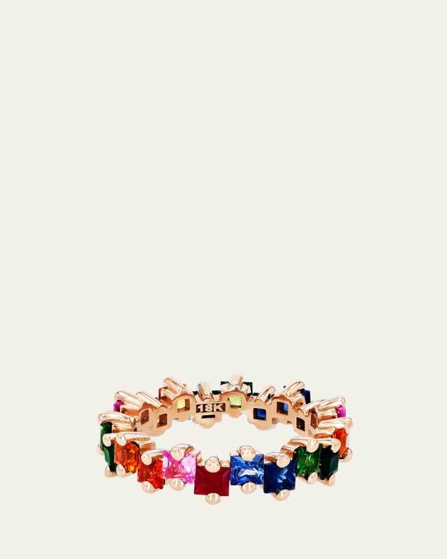 Milli 18K Princess-Cut Rainbow Sapphire Half-Band, Size